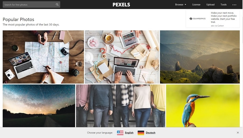 Web del Pexels, uno de los mejores bancos de imágenes