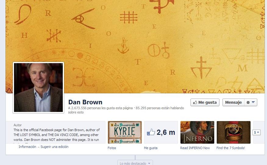 Perfil de Dan Brown, el escritor en redes sociales