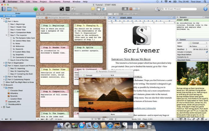 Imágenes de uso de scrivener